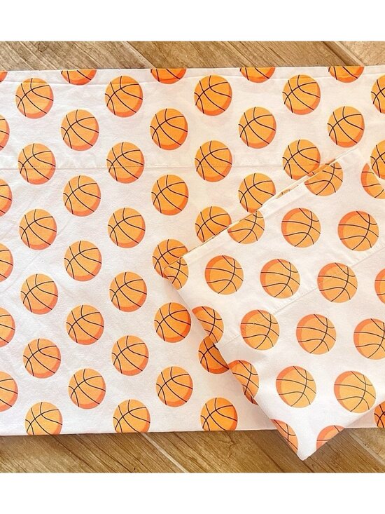 Basketball Pillowcases Land Of Nod Standard 19" x 9.5"100% Organic Cotton Sport - Picture 1 of 7